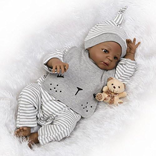 Oumeinuo Reborn Dolls Silicone Full Body, Lifelike Realistic Black Newborn Baby Dolls, 22inch 55cm African American Reborn Boy Anatomically Correct Toys