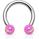 Forbidden Body Jewelry 16g 8mm Surgical Steel Internally Threaded Opalite Horseshoe Ring