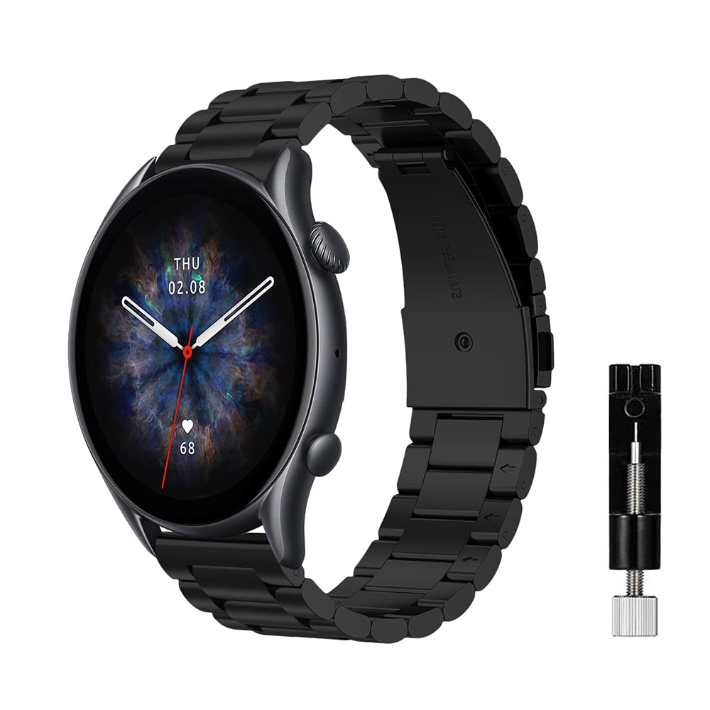 Niboow 22mm Strap for Garmin Forerunner 265/Forerunner 255/Forerunner 255 Music/Vivoactive 4/Venu 2, Metal Stainless Steel Watch Bands for Xiaomi Watch 2 Pro/Watch S1/Watch S1 Active/Mi Watch - Black