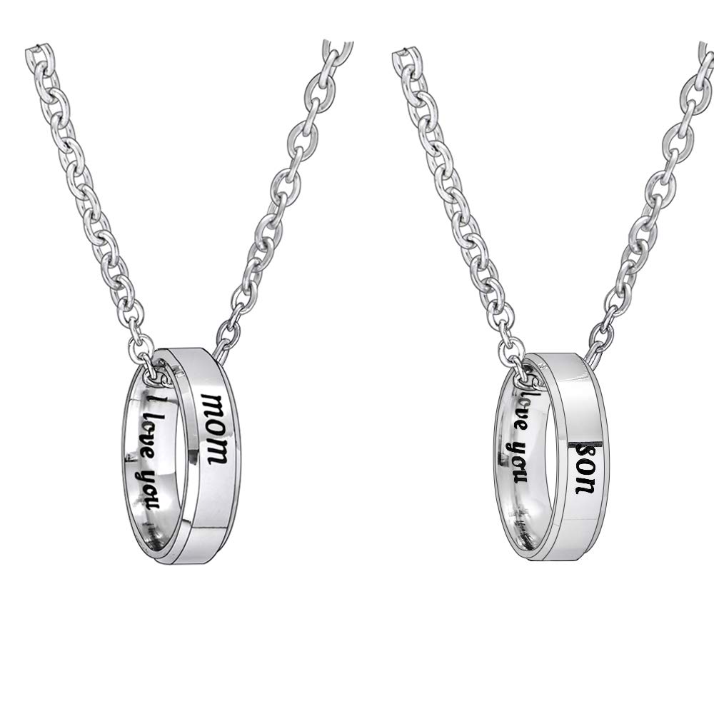 BESPMOSP Pack of 2 Mom Son Ring Pendant Necklace Mother's day Gifts Mom Son Birthday Gifts Jewelry