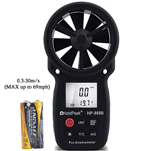 HOLDPEAK 866B Digital Anemometer Handheld Wind Speed Meter for Measuring Wind Speed, Temperature and Wind Chill with Backlight and Max/Min