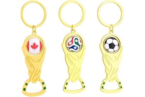 2026 World Cup trophy bottle opener key chain, rotating football trophy key chain, key ring, gold, football theme. 3-pack