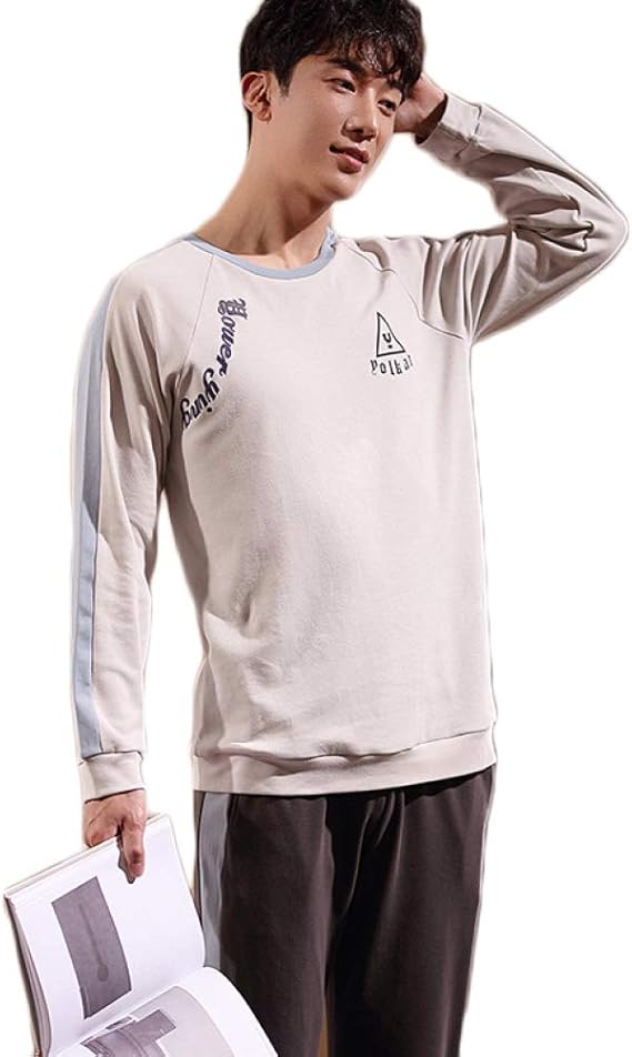 Amazon Co Jp メンズ パジャマ 長袖 薄手 春秋 夏 冬 上下 セット 長ズボン クルーネック 部屋着 寝巻き 男性用 男の子 カジュアル シンプル コットン 綿100 柔らかい 優しい 通気 吸汗 ワイド 大きいサイズ ルームウェア 2点セット 服 ファッション小物