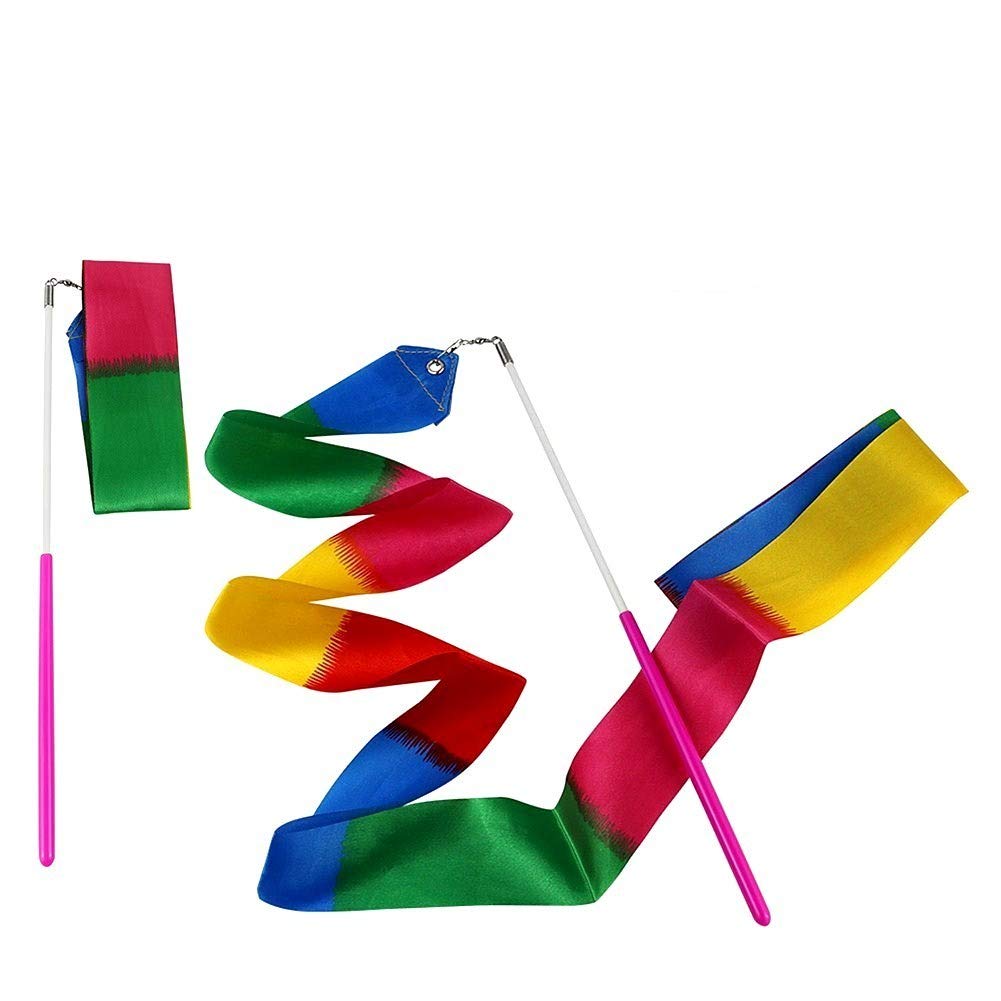 MUROAD 10 Pieces 2 Meter Art Gymnastics Rhythmic Ribbon Twirling Baton Rod,Gym Dance Ribbon Streamer and Stick for Children, Flame Color…