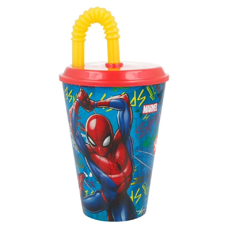 ALMACENESADAN 2521; Easy Spiderman Red Cane Cup, Capacity 430 ml; Reusable Plastic Product; BPA Free