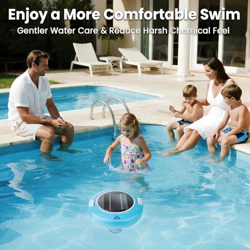 Solar Pool Ionizer for Above Ground & Inground Pools Up to 45,000 Gallons – Easy Pool Maintenance with Oversized Solar Panel & Thick Copper Anode, Clear Water Support