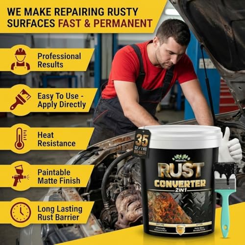 Meuvcol 2-in-1 Rust Converter & Metal Primer, 35 Floz Black Rust Remover Paint For Metal, Ultra Automotive Rust Reformer & Seal, Long-Lasting Rust Preventative Coating, Rust Inhibitor Repair Kit