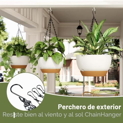 Bamworld Set of 3 Macrame Hanging Planters with Self-Watering, Plant Pot Holder and Balcony Planters 28/23/20 cm with Chains, White