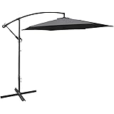 GardenKraft 14830 3m Cantilever Garden Parasol / Banana Parasol with Tilt & Crank Mechanism / 6 Steel Ribs / UV 30 Protection / Durable Polyester Material / Grey Colour