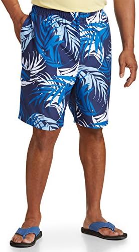Island Passport Bay Big &amp; Tall Full Body Leaf Print Board Shorts (3XL, Blue)