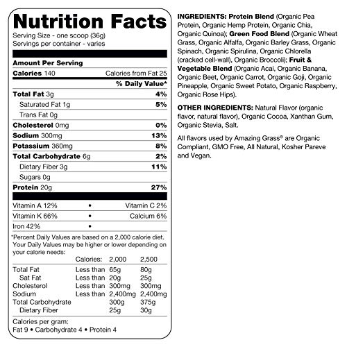 Amazing Grass Protein Superfood: Organic Vegan Protein Powder, Plant Based Meal Replacement Shake with 2 servings of Fruits and Veggies, Rich Chocolate Flavor, 18 Servings - Thumbnail 4