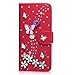 iPhone 6 Plus Case - Mavis's Diary 3D Handmade Bling Crystal Butterfly Lingers Over Flower Rhinestone Diamond Flowers PU Leather Wallet Magnetic Clasp Card Holder Folio Case