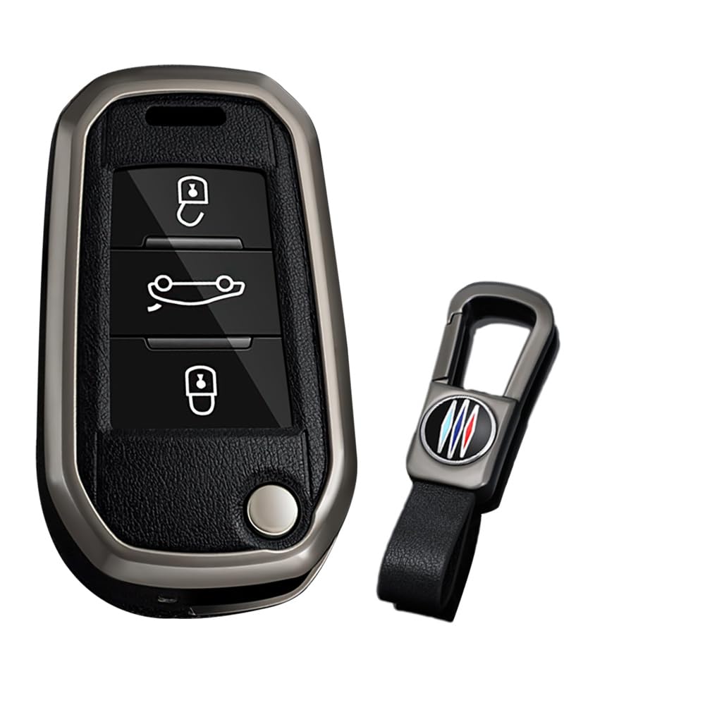 KUNIO Key Case Suitable for Opel Crossland X Zafira Corsa F Fits Peugeot 5008 208 308 Fits Citroen C3 C4 Cactu Flip Key Cover Metal Key Cover Protective Case B Black
