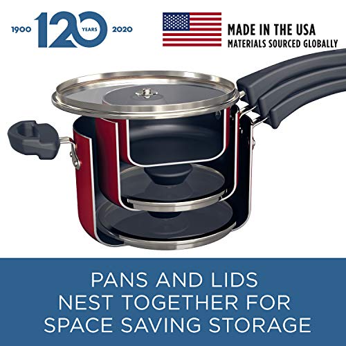 Farberware Neat Nest Space Saving Nonstick Saucepans/Pots and Pans Set/Dishwasher Safe, Made In