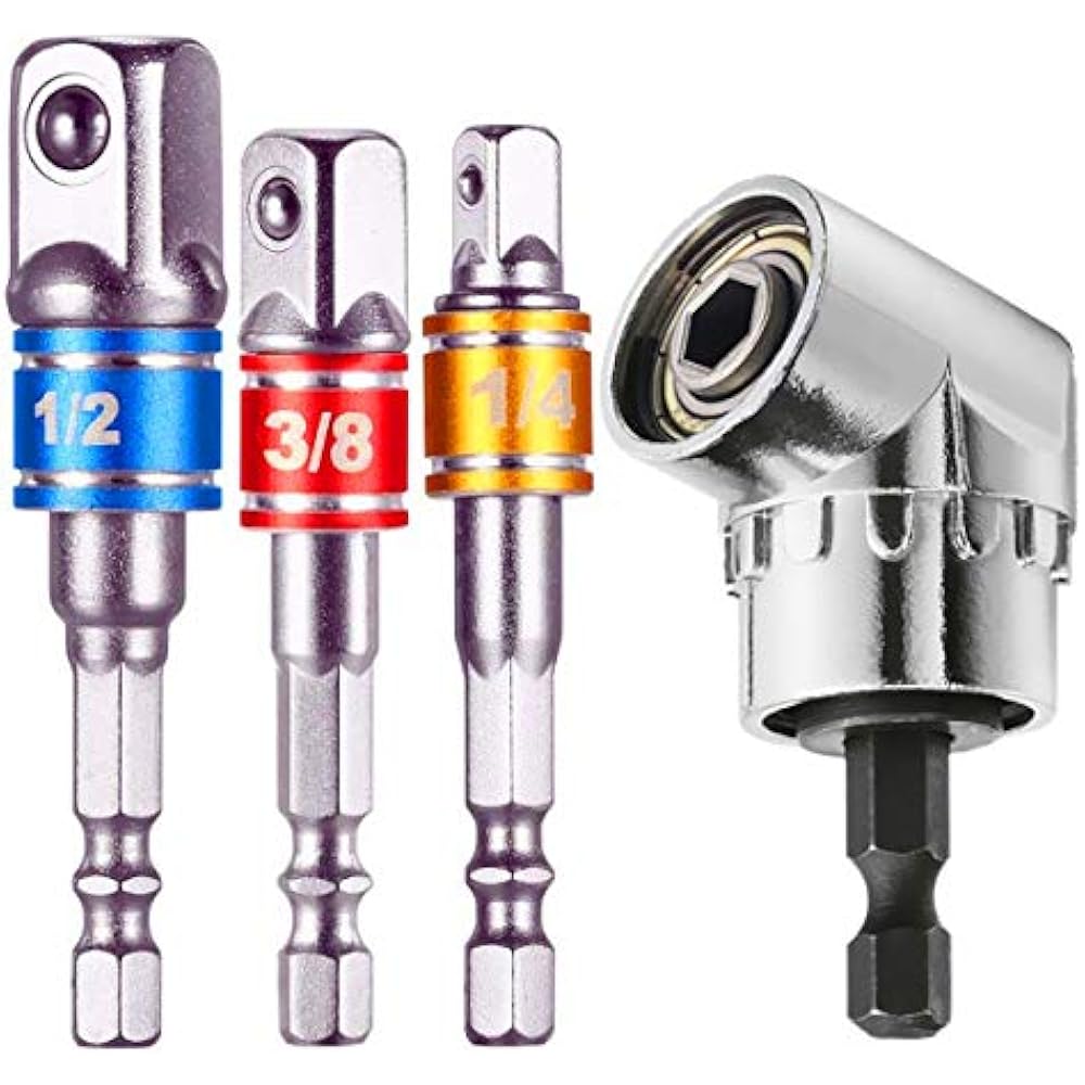 105 Degree Right Angle Drill Bit Adapter Attachment 1/4" Drive 6mm Hex