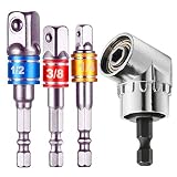 3Pcs 1/4" 3/8" 1/2" Cr-V Hex Shank Impact Grade Socket Adapter/Extension Set + 105 Degree New Right Angle Drill Bit Adapter Attachment 1/4" Drive 6mm Hex Magnetic Bit Socket Screwdriver Holder Adaptor