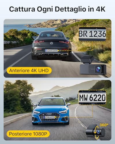 GKU Car Dash Cam 4K+1080P Front/Back Dash Cam with 5.8GHz WiFi and GPS, 3.18" Touchscreen, WDR Night Vision, 24H Parking Monitor, G-Sensor, Loop Recording, App Control