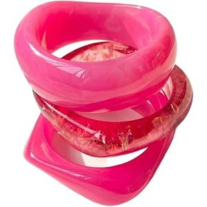 3Pcs Chunky Acrylic Cuff Bangle Bracelet Set for Women Resin Colorful Irregular Geometric Wristband Stackable Statement Brace
