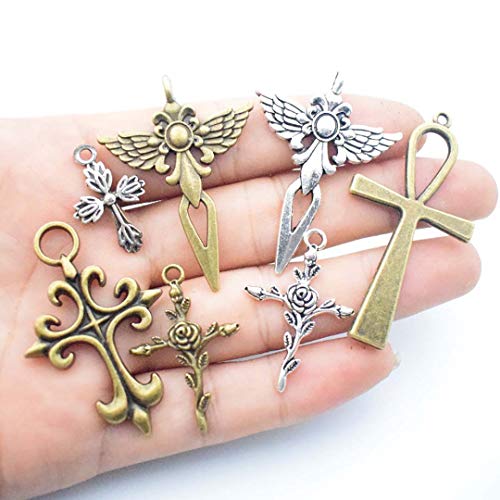 100g Big Cross Pendants Collection - Antique Bronze Silver Sword Holy Angel Jesus Peace Cross Crucifix Metal Charms for Jewelry Making DIY Findings (HM23)