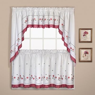 Amazon Com United Curtain Gingham Embroidered Kitchen Tiers 60