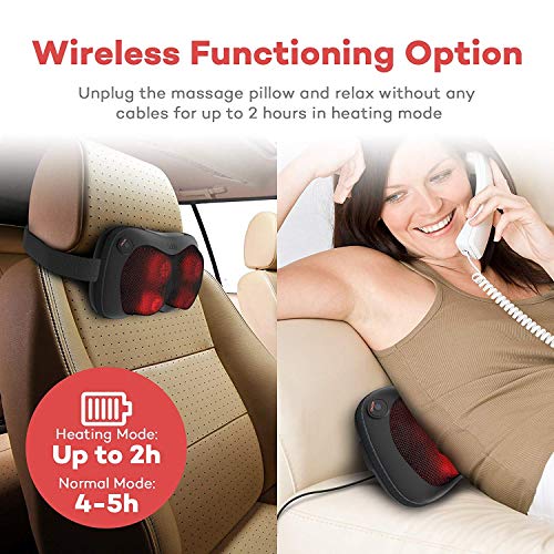 Cordless Neck And Back Massager With Heat Sable Shiatsu Pillow