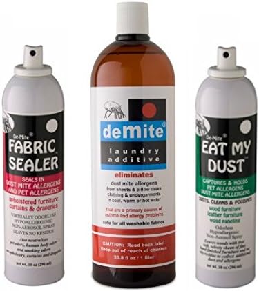 DeMite 3 Pack Bundle: Eat My Dust 10oz, Fabric Sealer 10oz, Laundry Additive 1L - Eliminate Allergens &amp; Neutralize Odors from Wood Furniture, Sofa, Sheets, Pillow Cases, Blankets, Clothing &amp; Curtains