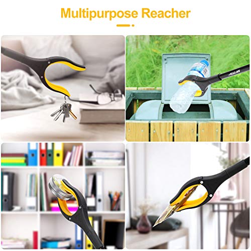 Jellas Reacher Grabber Tool, 0°-180° Angled Arm, 90° Rotating Head, 32" Foldable Claw Grabber with Magnetic Tips, Reaching Assist Tool for Trash Pick Up, Litter Picker, Arm Extension (Yellow) - Thumbnail 5