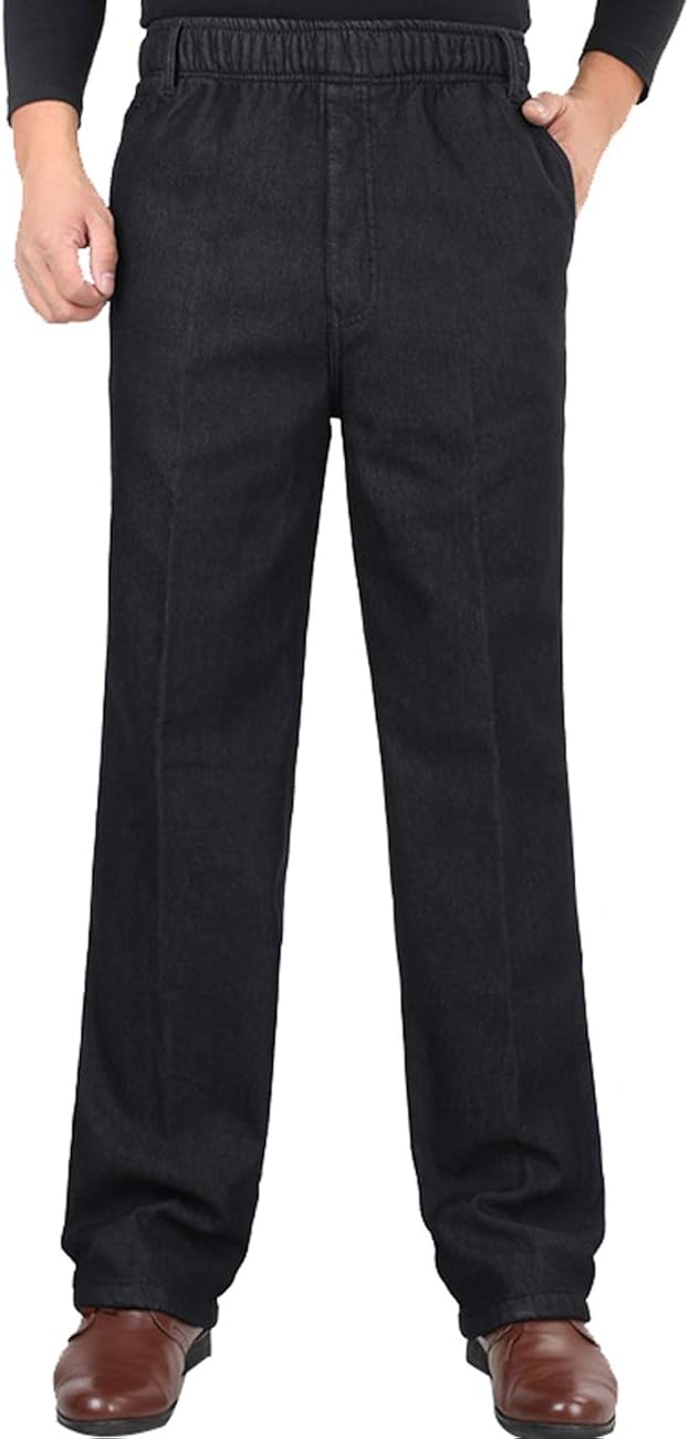 Zoulee Men's Full Elastic Waist Denim Pull On Jeans Straight Trousers ...
