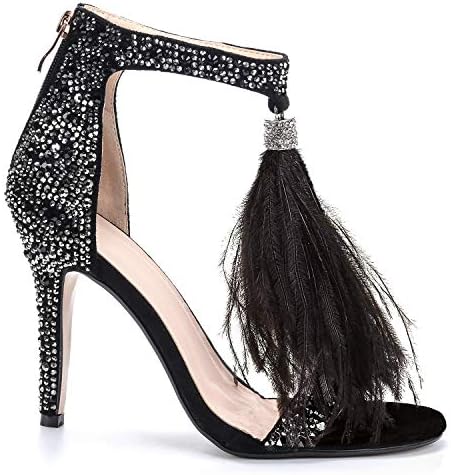 azmodoWomen's Wedding Dress Party & Evening Stiletto Heeled Sandals Rhinestones Tassel Black
