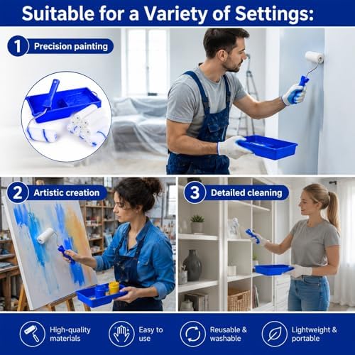 Pequeno rolo de tinta Adicione pegas e tabuleiros, 10 PCS, 10 recargas de espuma de 10 cm (dois materiais), kit de rolo de tinta em espuma para pintura DIY com tintas