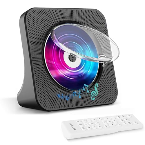 Lettore CD Bluetooth con design da scrivania, Lettore CD Radio portatile con doppie casse e timer, Supporta ingresso AUX/USB, Trasmissione Bluetooth, Album musicali in multipli formati