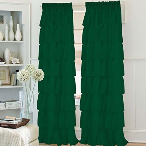 1pc Gypsy ruffled fully stitched curtain panel drape window treatment or shower curtain in 25 colors and 4 different sizes (60x84", ever green)