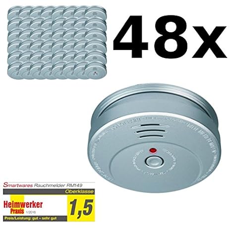 48 X Detector de humo Smartwares rm149 a - Detector de incendios 5Y aspecto de aluminio: Amazon.es: Electrónica