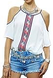 Women Spaghetti Strap White Off Shoulder Short Sleeve Shirt Top