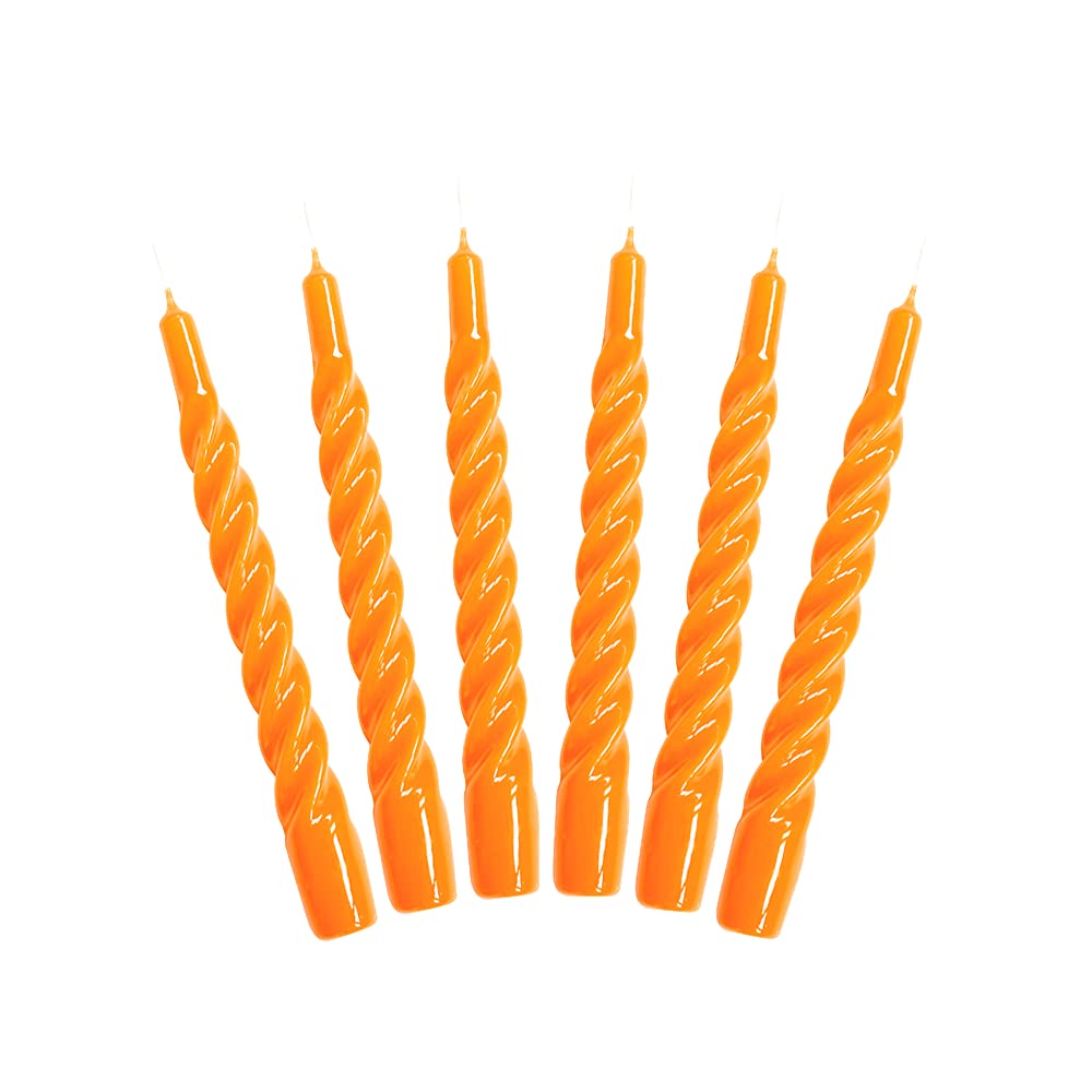 Candles with a Twist®, Made in Italy, 25 Colours Available, Dinner Candles, Twisted Candles Long Burning 5 Hours, Tapered Candles, Lacquered, Unscented Candle Gift Set, 6 pcs. 2.2 x 21cm (Orange) — image 1
