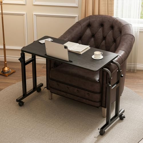 LINGMI Recliner Table, Overbed Table with Wheels Adjustable Height and Length Over