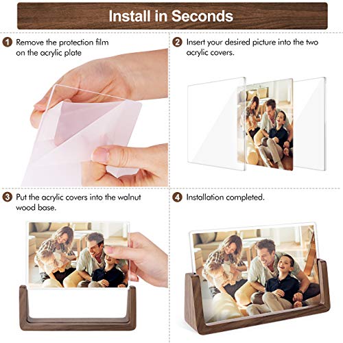 Mixoo 4x6 Wood Photo Picture Frame 2 Pack - Rustic Wooden Picture Frame with Walnut Wood Base and High Definition Break Free Acrylic Covers for Tabletop or Desktop Display (Horizontal + Vertical)