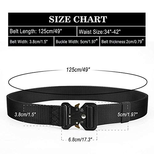 2PCS Tactical Belt,Military Style Webbing Riggers Web Gun Belt with Heavy-Duty Quick-Release Metal Buckle With 2 Keychains