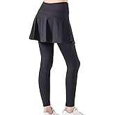 zqajuxg 2 in 1 Girls Leggings with Skirt High Waisted Tennis Athletic Flowy Skirted Legging with Pockets for Kid