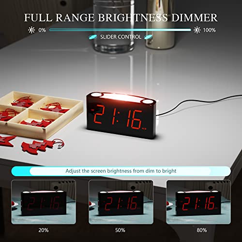 ROCAM Digital Alarm Clock 7.5" Large Red Led Display, Loud Alarm, 7 Colored Night Light