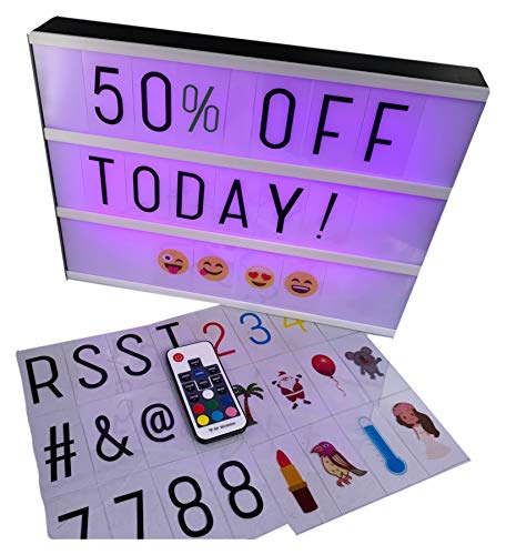 Large A4 Cinematic light box with Remote control and 211 letters and colored emojis. Light up letters for LED Message board, sign, marquee. USB and AA battery. Light up letter box By BestCircle - Thumbnail 5