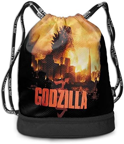 Chenjinjing Godzilla Into The Fog and Flames Drawstring Backpack Foldable Gym Tote Dance Bag for Swimming Shopping Sports Women Men Boys Girls