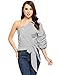 Zeagoo Women Casual One Shoulder Blouse Waist Bow Top Puff Sleeve Striped Shirt