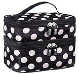 Cosmetic Bag Double Layer Dot Pattern Travel Toiletry Bag Organizer With Mirror