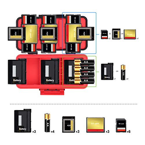 Professional Memory Card Case Water-Resistant Anti-Shock SD XQD CF Compact Flash Camera Battery AA | Media Storage Holder Organizer Photography Accessories