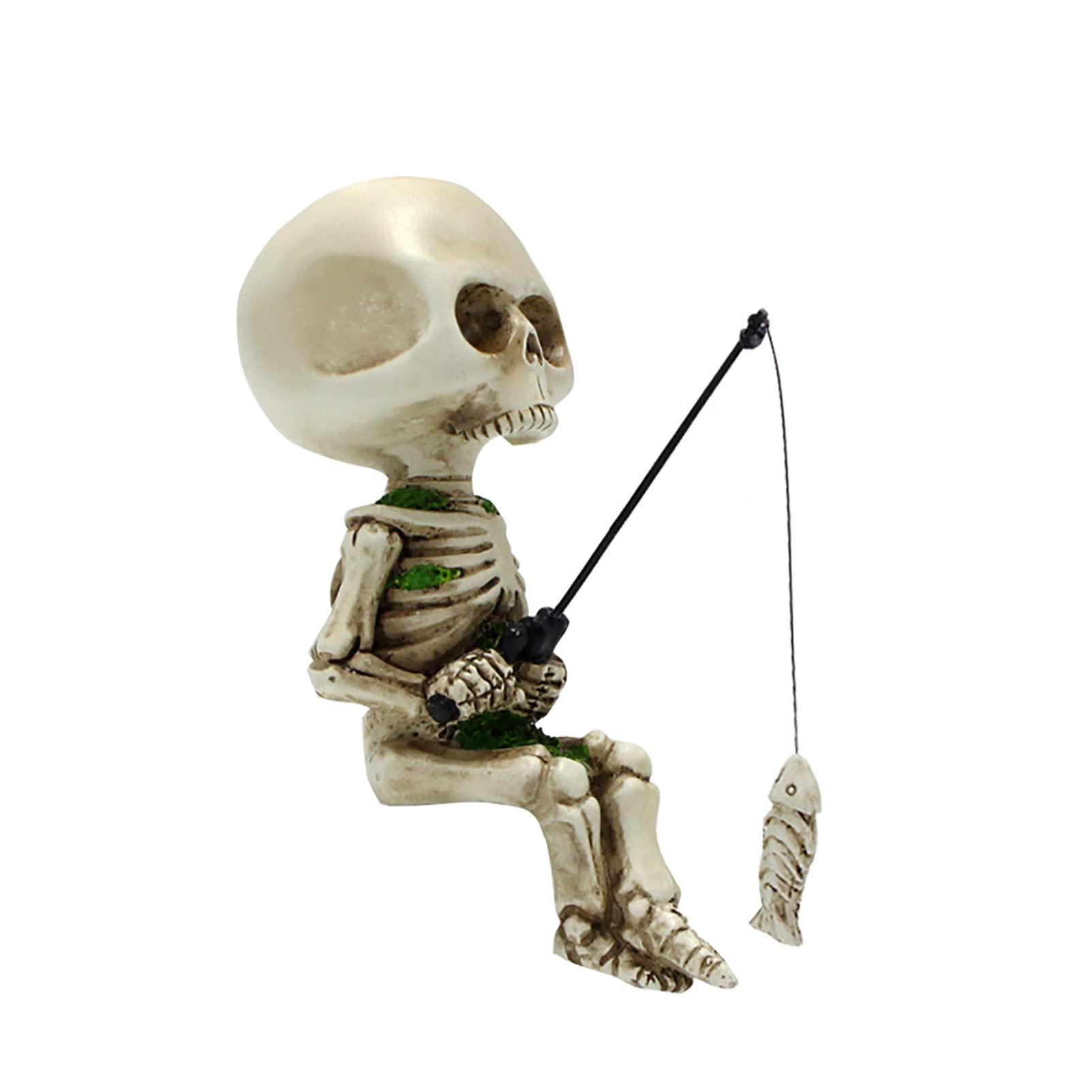 Fairy Garden Gnome Statues Miniature Dwarf Elf Fishing Figurines Outdoor Landscape Ornaments for Yard Lawn Pond Pool Riverside Decoration (Skeletons)