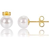 EAMTI Pearl Earrings for Women Trendy 18K Gold Plated Sterling Silver Freshwater Cultured Pearl Stud Earrings Hypoallergenic 5.5-9.5MM
