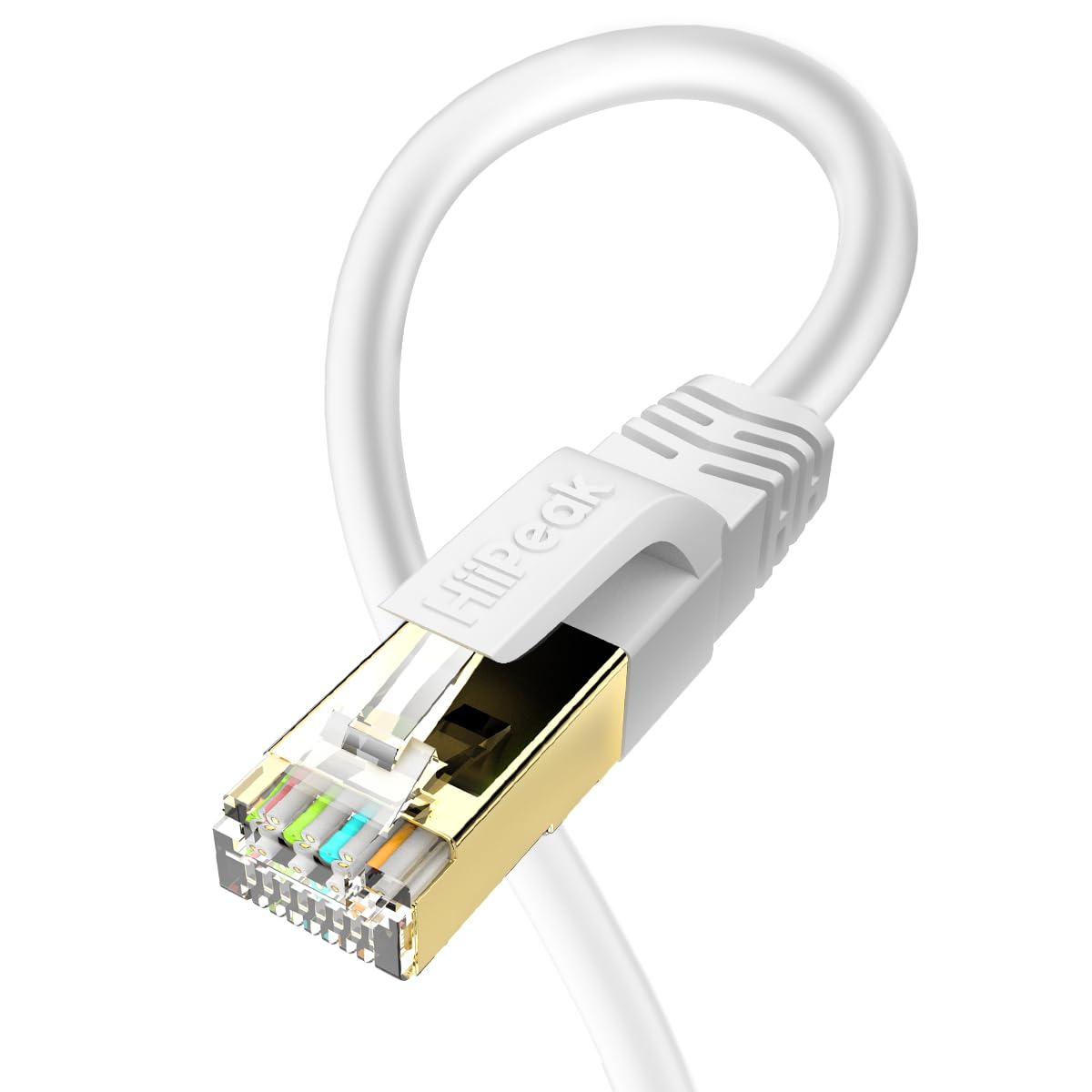 HiiPeak Cat 8 Ethernet Cable 0.5m, High-Speed Professional LAN Patch 40Gbps 2000MHz Network Cable with RJ45 Gold-Plated Connector, Compatible with Cat5/Cat6/Cat7, White (0.5 m)