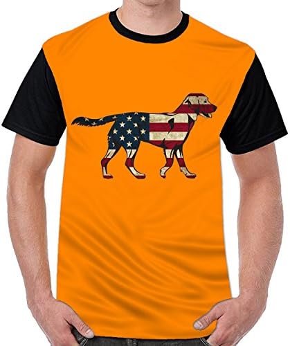 Aabigale American Flag Dog Mens Funny T-Shirts Casual Tops Orange