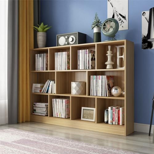 Librero de 10 Compartimentos, 3 Repisas Librero Organizador, Librería Cubby Sencilla Beige, Librería Vertical de Pie Para Exposición, Almacenaje, para Sala,Oficina,Dormitorio, 120*104*24 CM
